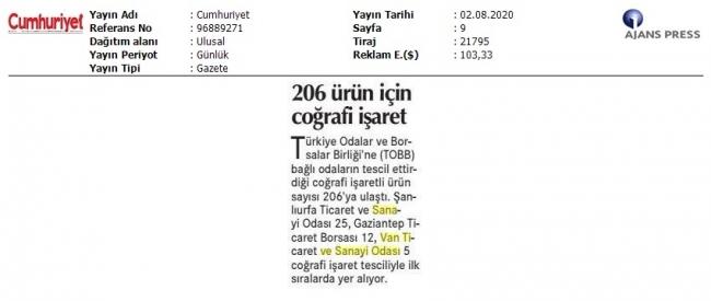 206 ÜRÜN İÇİN COĞRAFİ İŞARET