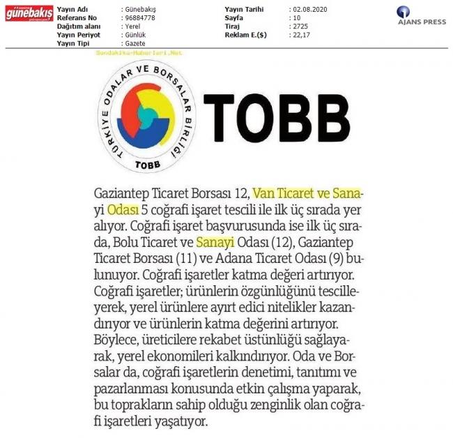 VAN TİCARET VE SANAYİ ODASI 5 COĞRAFİ İŞARET