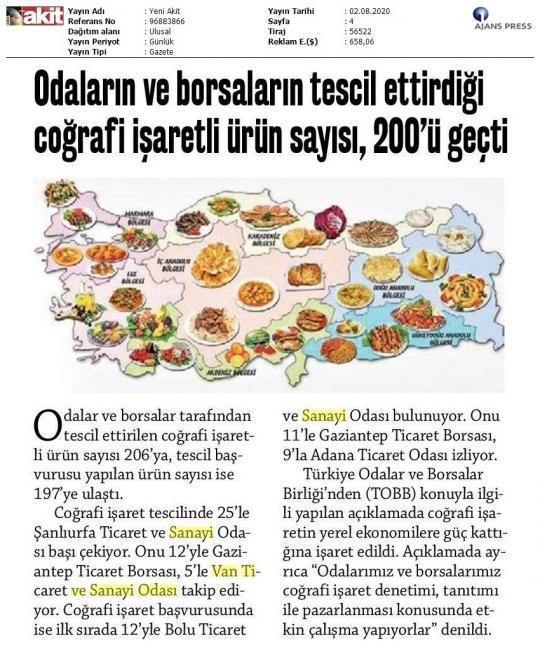 ODALARIN VE BORSALARIN TESCİL ETTİRDİĞİ COĞRAFİ İŞARETLİ ÜRÜN SAYISI 200 Ü GEÇTİ