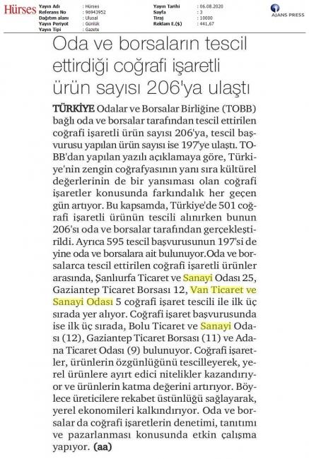 ODA VE BORSALARIN TESCİL ETTİRDİĞİ COĞRAFİ İŞARETLİ ÜRÜN SAYISI 206 YA ULAŞTI