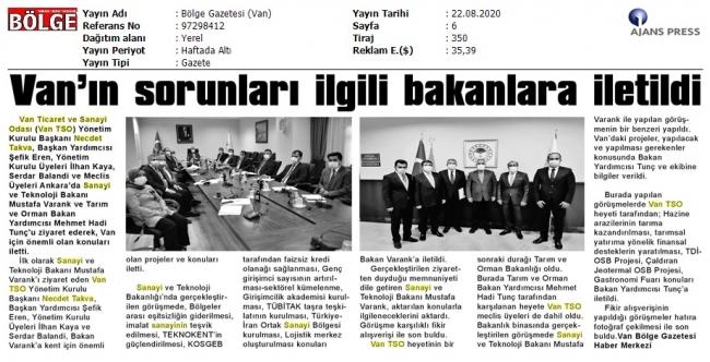 VAN'IN SORUNLARI İLGİLİ BAKANLARA İLETİLDİ