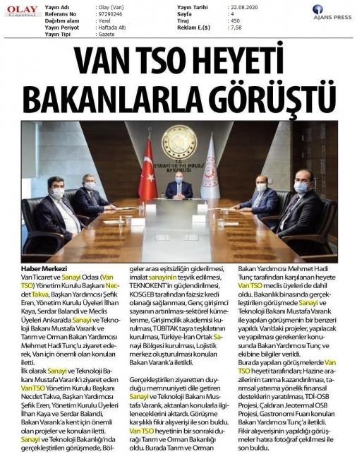 VAN TSO HEYETİ BAKANLARLA GÖRÜŞTÜ