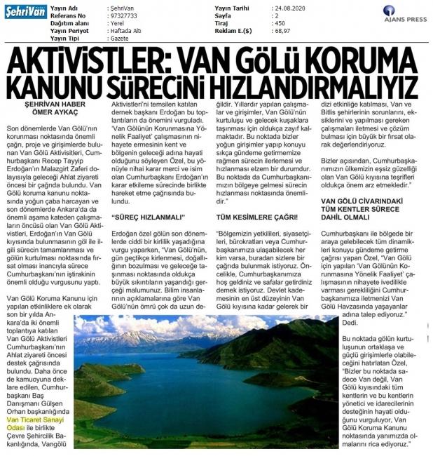 CUMHURBAŞKANI ERDOĞAN'A VAN GÖLÜ KORUMA ÇAĞRISI!