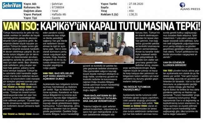 VAN TSO'DAN KAPIKÖY' ÜN KAPALI TUTULMASINA TEPKİ!