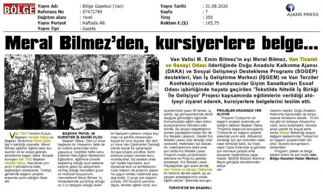 MERAL BİLMEZ DEN KURSİYERLERE BELGE