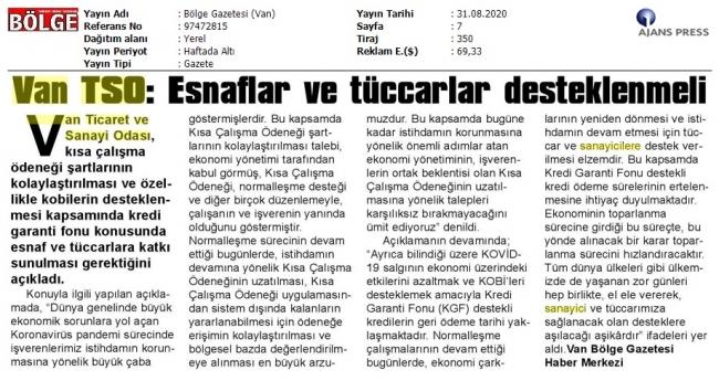 VAN TSO: ESNAFLAR VE TÜCCARLAR DESTEKLENMELİ
