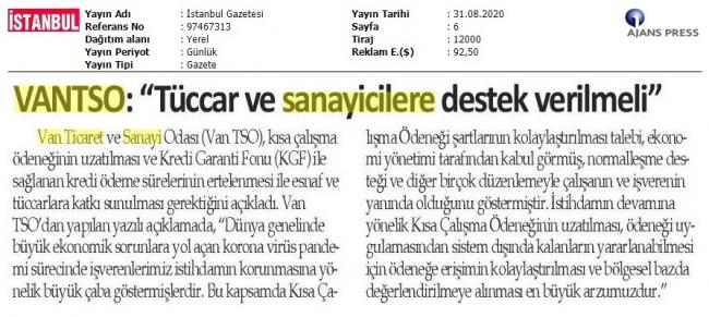 VANTSO: TÜCCAR VE SANAYİCİLERE DESTEK VERİLMELİ