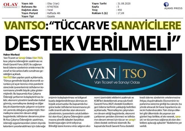 VANTSO: TÜCCAR VE SANAYİCİLERE DESTEK VERİLMELİ