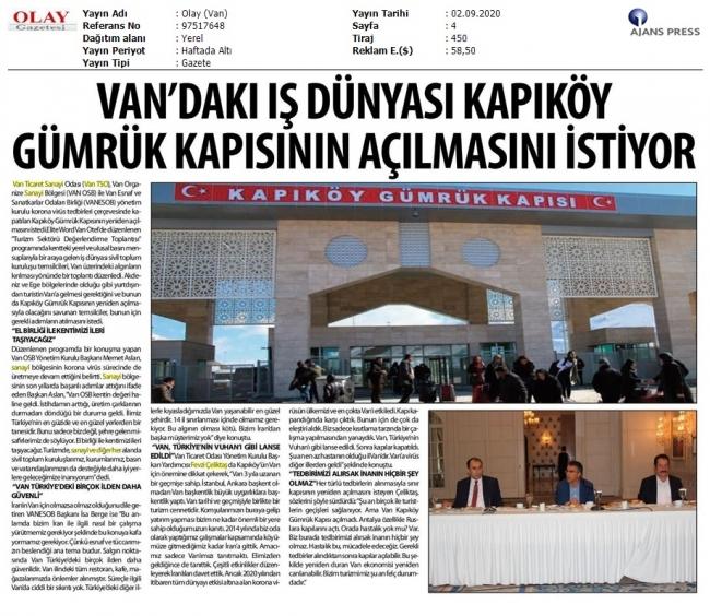 İŞ DÜNYASI KAPIKÖY GÜMRÜK KAPISININ AÇILMASINI İSTİYOR