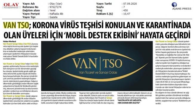 VAN TSO TARAFINDAN MOBİL DESTEK EKİBİ HAYATA GEÇİRİLDİ