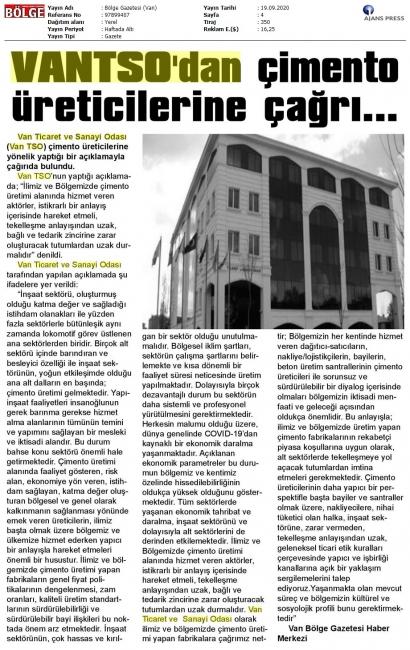 VANTSO'DAN ÇİMENTO ÜRETİCİLERİNE ÇAĞRI