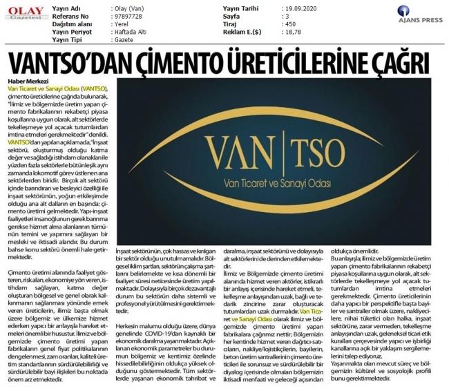 VANTSO'DAN ÇİMENTO ÜRETİCİLERİNE ÇAĞRI