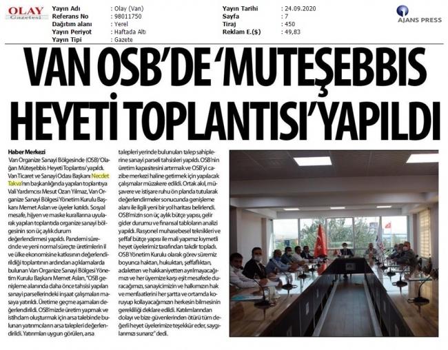 VAN OSB'DE MÜTEŞEBBİS HEYET TOPLANTISI YAPILDI