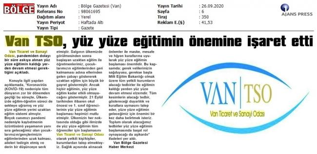 VAN TSO YÜZ YÜZE EĞİTİMİN ÖNEMİNE İŞARET ETTİ