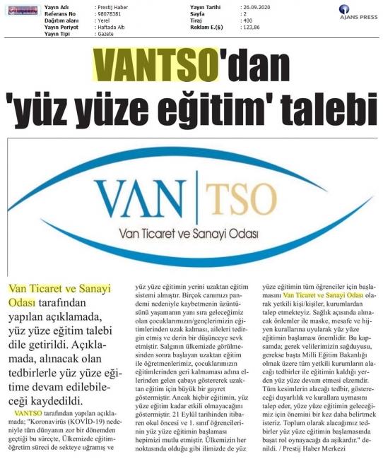 VANTSO'DAN YÜZ YÜZE EĞİTİM TALEBİ