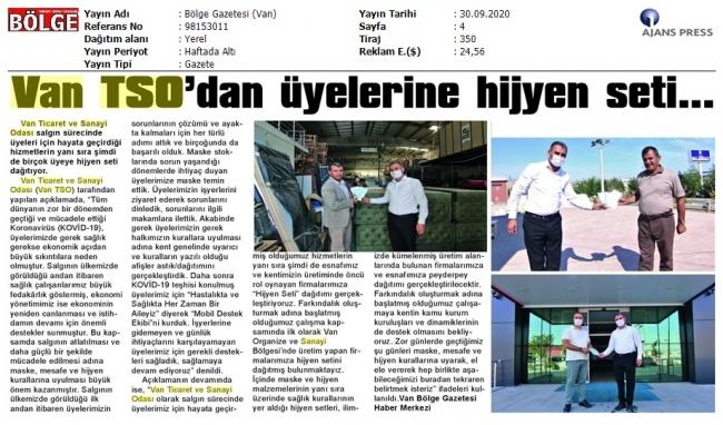 VAN TSO'DAN ÜYELERİNE HİJYEN SETİ