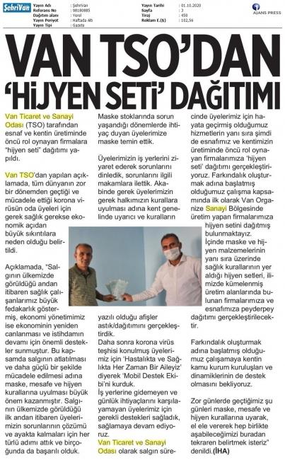 VAN TSO'DAN HİJYEN SETİ DAĞITIMI