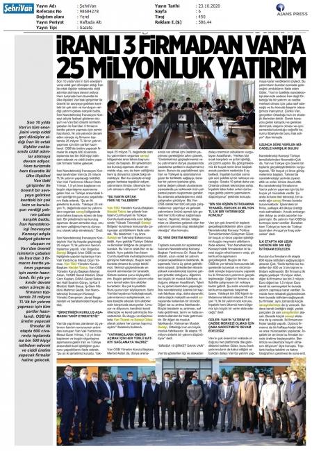 İRANLI 3 FİRMADAN VAN'A 25 MİLYON TL'LİK YATIRIM