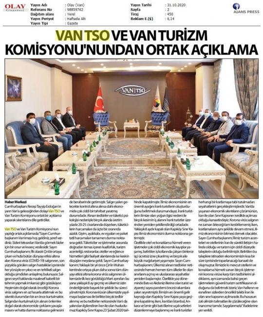 VAN TSO VE VAN TURİZM KOMİSYONU'NUNDAN ORTAK AÇIKLAMA