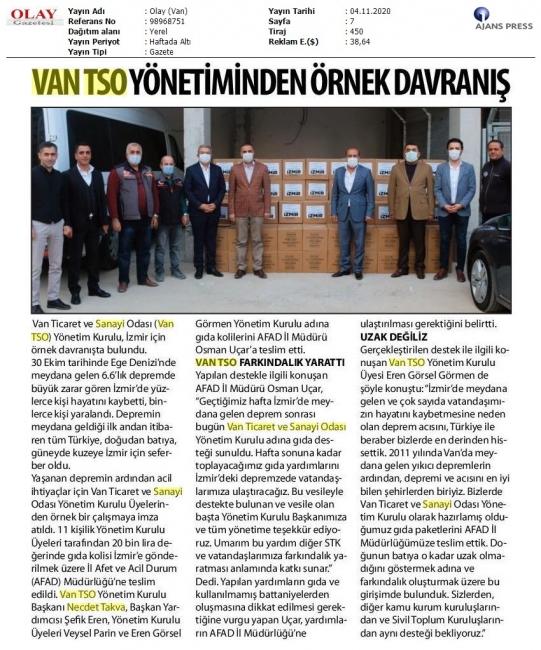 VAN TSO YÖNETİMİNDEN ÖRNEK DAVRANIŞ
