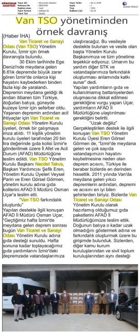 VAN TSO YÖNETİMİNDEN ÖRNEK DAVRANIŞ