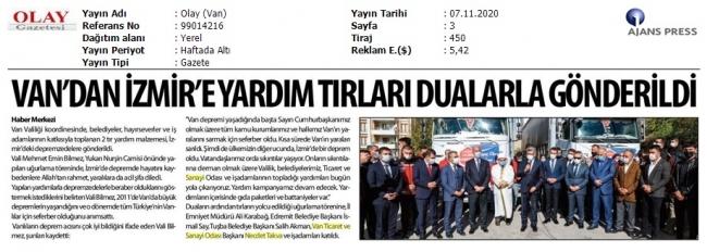 VAN'DAN İZMİR'E YARDIM TIRLARI DUALARLA GÖNDERİLDİ