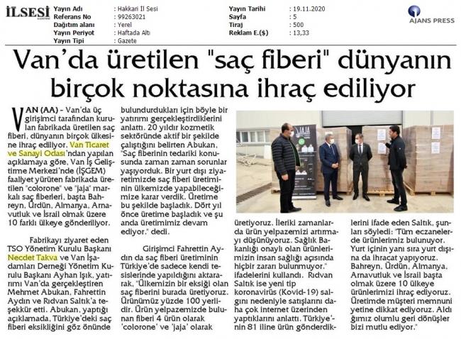 VAN'DA ÜRETİLEN SAÇ FİBERİ' DÜNYANIN BİRÇOK NOKTASINA İHRAÇ EDİLİYOR