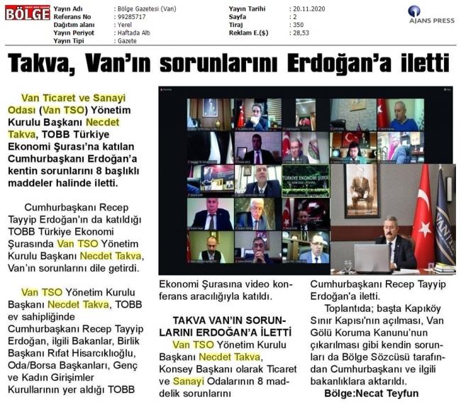 TAKVA, VAN'IN SORUNLARINI ERDOĞAN'A İLETTİ