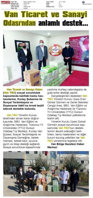 VAN TİCARET VE SANAYİ ODASI'NDAN ANLAMLI DESTEK