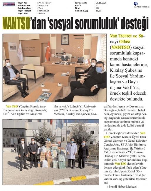 VAN TSO'DAN SOSYAL SORUMLULUK DESTEĞİ