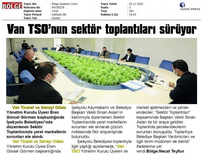 VAN TSO'NUN SEKTÖR TOPLANTILARI SÜRÜYOR