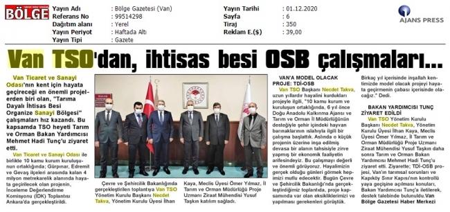 VAN TSO'NUN İHTİSAS BESİ OSB ÇALIŞMALARI HIZ KAZANDI