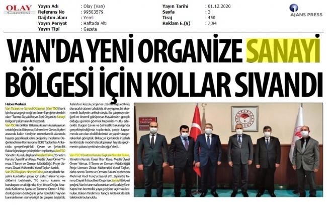 VAN'DA YENİ ORGANİZE SANAYİ BÖLGESİ İÇİN KOLLAR SIVANDI