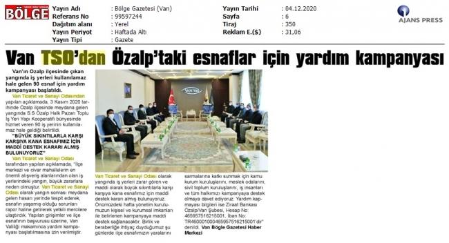 VAN TSO'DAN ÖZALP'TAKİ ESNAFLAR İÇİN YARDIM KAMPANYASI