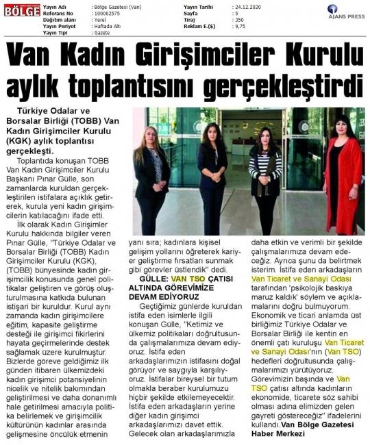VAN KADIN GİRİŞİMCİLER KURULU AYLIK TOPLANTISINI GERÇEKLEŞTİRDİ
