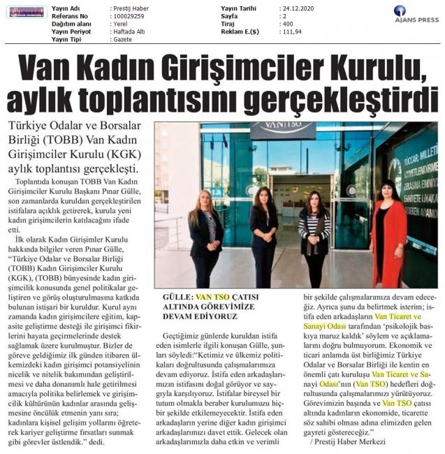 VAN KADIN GİRİŞİMCİLER KURULU AYLIK TOPLANTISINI GERÇEKLEŞTİRDİ