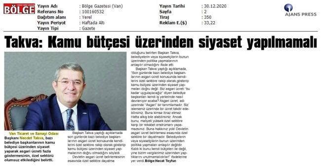TAKVA: KAMU BÜTÇESİ ÜZERİNDEN SİYASET YAPILMAMALI