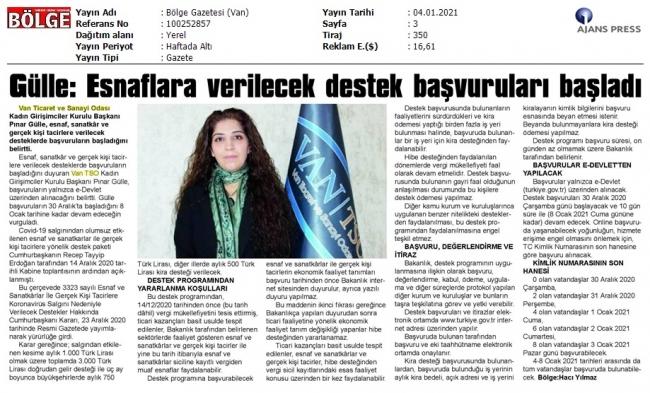 GÜLLE: ESNAFLARA VERİLECEK DESTEK BAŞVURULARI BAŞLADI