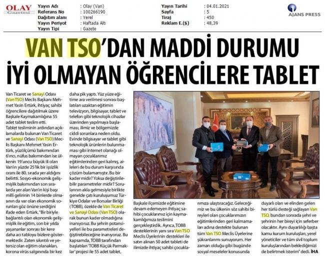 VANTSO'DAN MADDİ DURUMU İYİ OLMAYAN ÖĞRENCİLERE TABLET