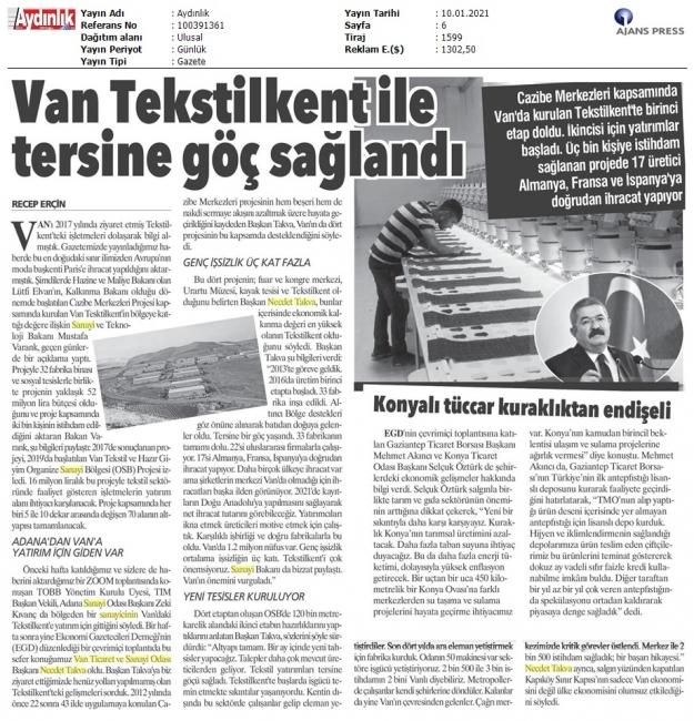 VAN TEKSTİLKENTİ İLE TERSİNE GÖÇ SAĞLANDI
