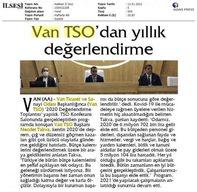 VAN TSO' DAN YILLIK DEĞERLENDİRME