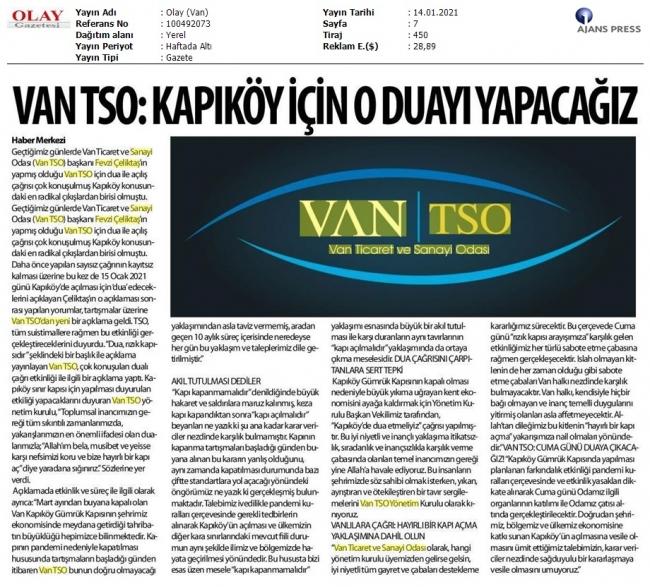 VANTSO: KAPIKÖY İÇİN O DUAYI YAPACAĞIZ