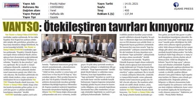 VANTSO: OTEKİLEŞTİREN TAVIRLARI KINIYORUZ