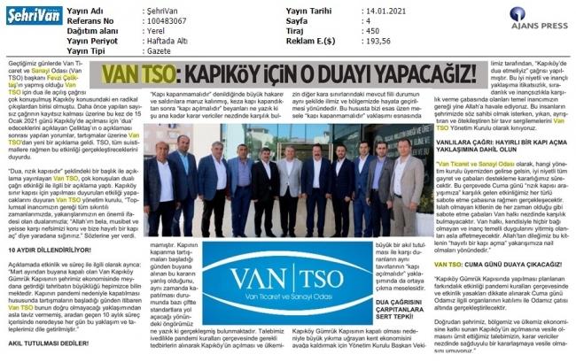 VAN TSO: KAPIKÖY İÇİN0 DUAYI YAPACAĞIZ!