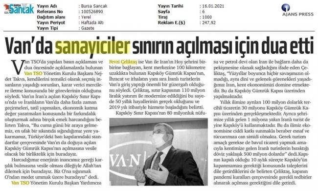 VAN DA SANAYİCİLER SINIRIN AÇILMASI İÇİN DUA ETTİ VAN