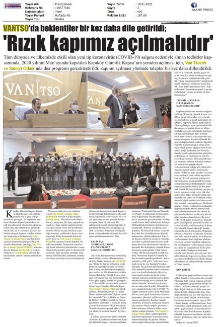 VANTSO: RIZIK KAPIMIZ AÇILMALIDIR