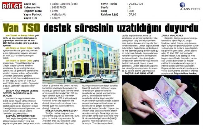 VAN TSO DESTEK SÜRESİNİN UZATILDIĞINI DUYURDU