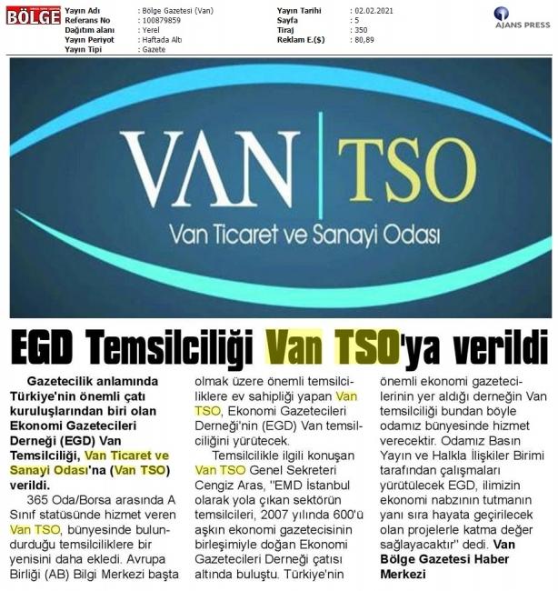EGD TEMSİLCİLİĞİ VAN TSO'YA VERİLDİ
