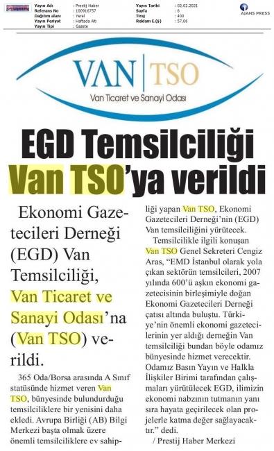 EGD TEMSİLCİLİĞİ VAN TSO'YA VERİLDİ
