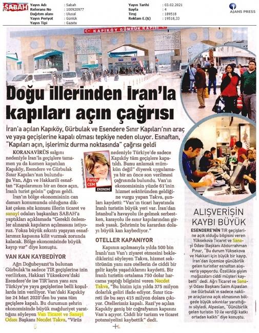 DOĞU İLLERİNDEN İRANLA KAPILARI AÇIN ÇAĞRISI